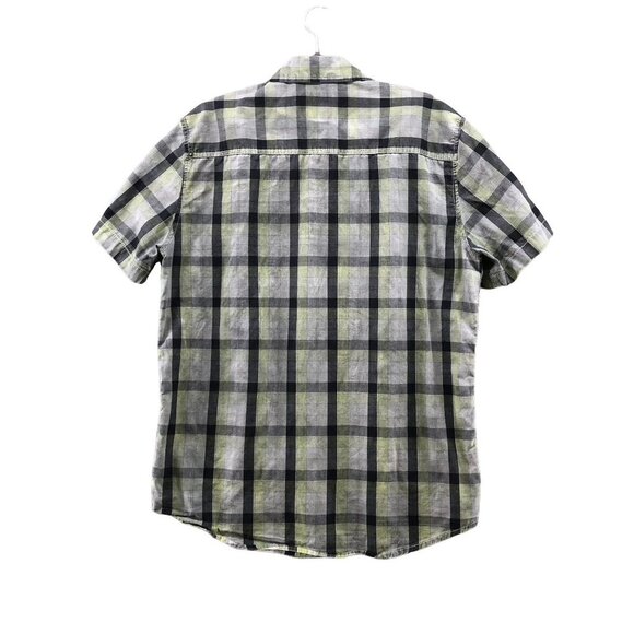 Projek Raw Gray Yellow Plaid Button Up Shirt Mens Medium M Short Sleeve - Picture 2 of 12